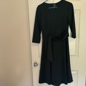 Green Sheath Dress with Tie Front and 3/4 Sleeves